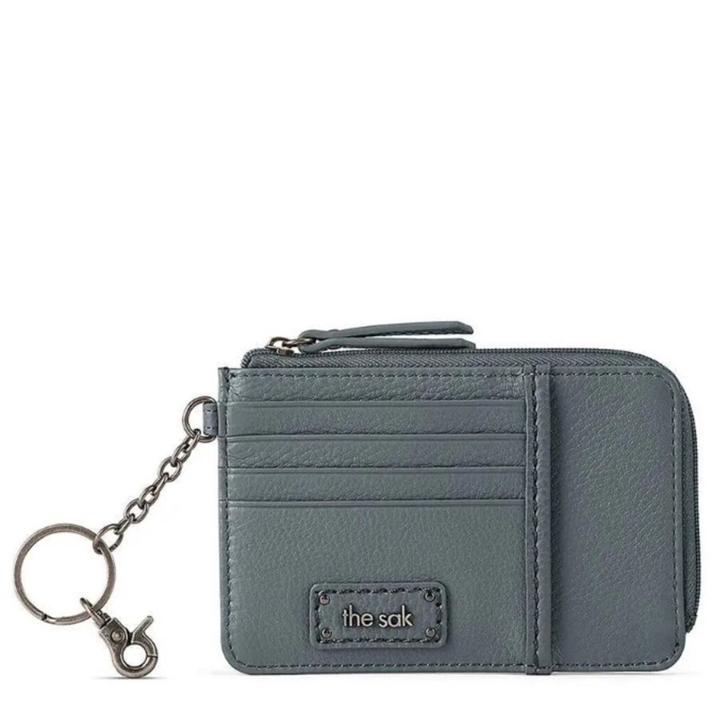 NWT MSRP$69 The Sak Iris Leather Every Day Card Wallet With Keychain Dusty Blue